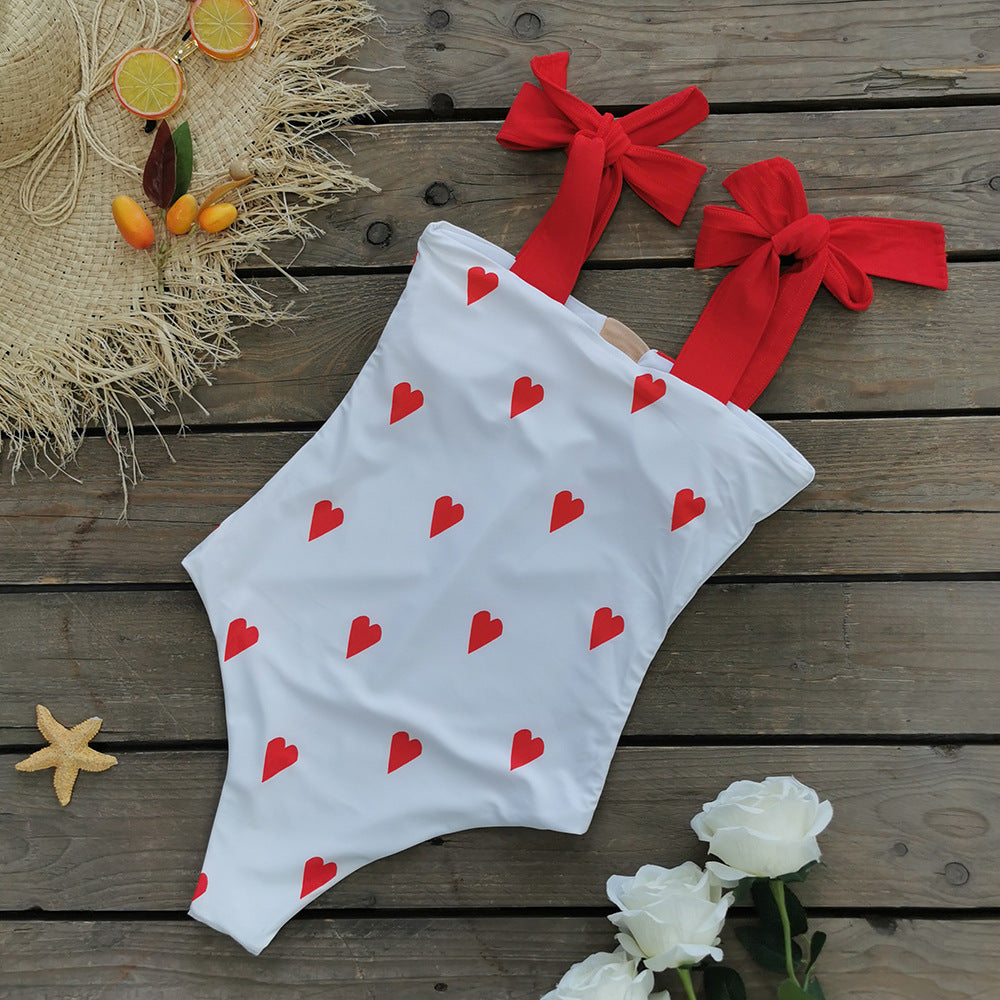 One Piece Swimsuit Women Sexy Line Strap Tube Top One Piece High Waist Love Swimsuit