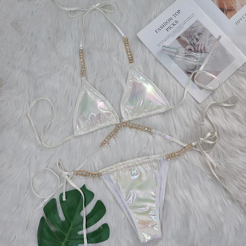 Crystal Diamond Bikini Sexy Bronzing Strap Women Split Swimsuit Swimsuit