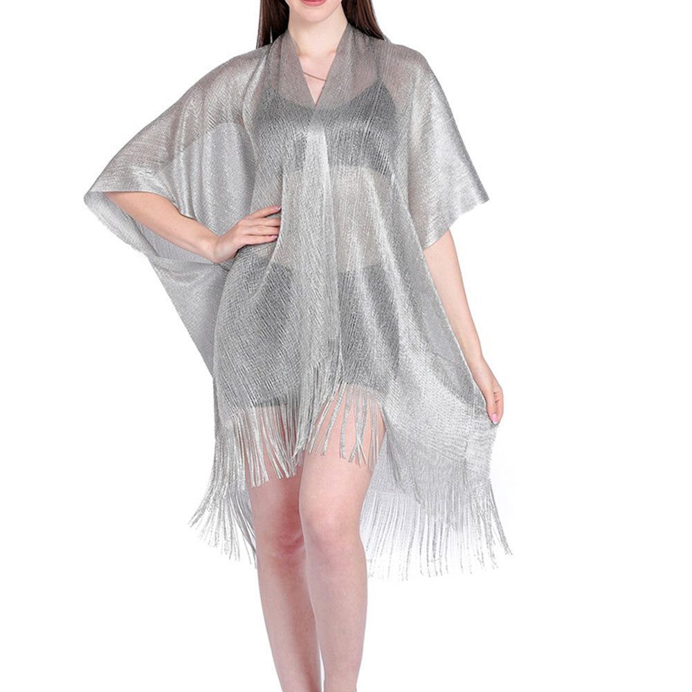 Mesh Gold Silver Silk Beach Cover-up See-through Vacation Sun Protection Cardigan Bikini Outer Overclothes Shirt