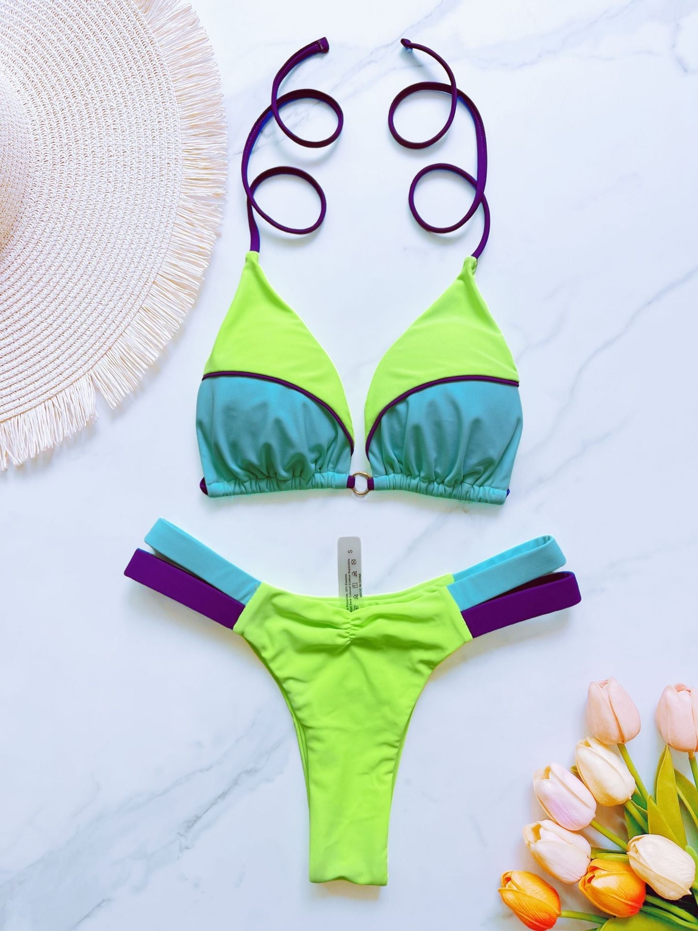 Bikini Solid Color Stitching Swimsuit Beach Sexy Women Swimsuit