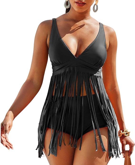 Women Seperated Swimwear Solid Color Tassel Sexy Bikini Swimsuit Bikini