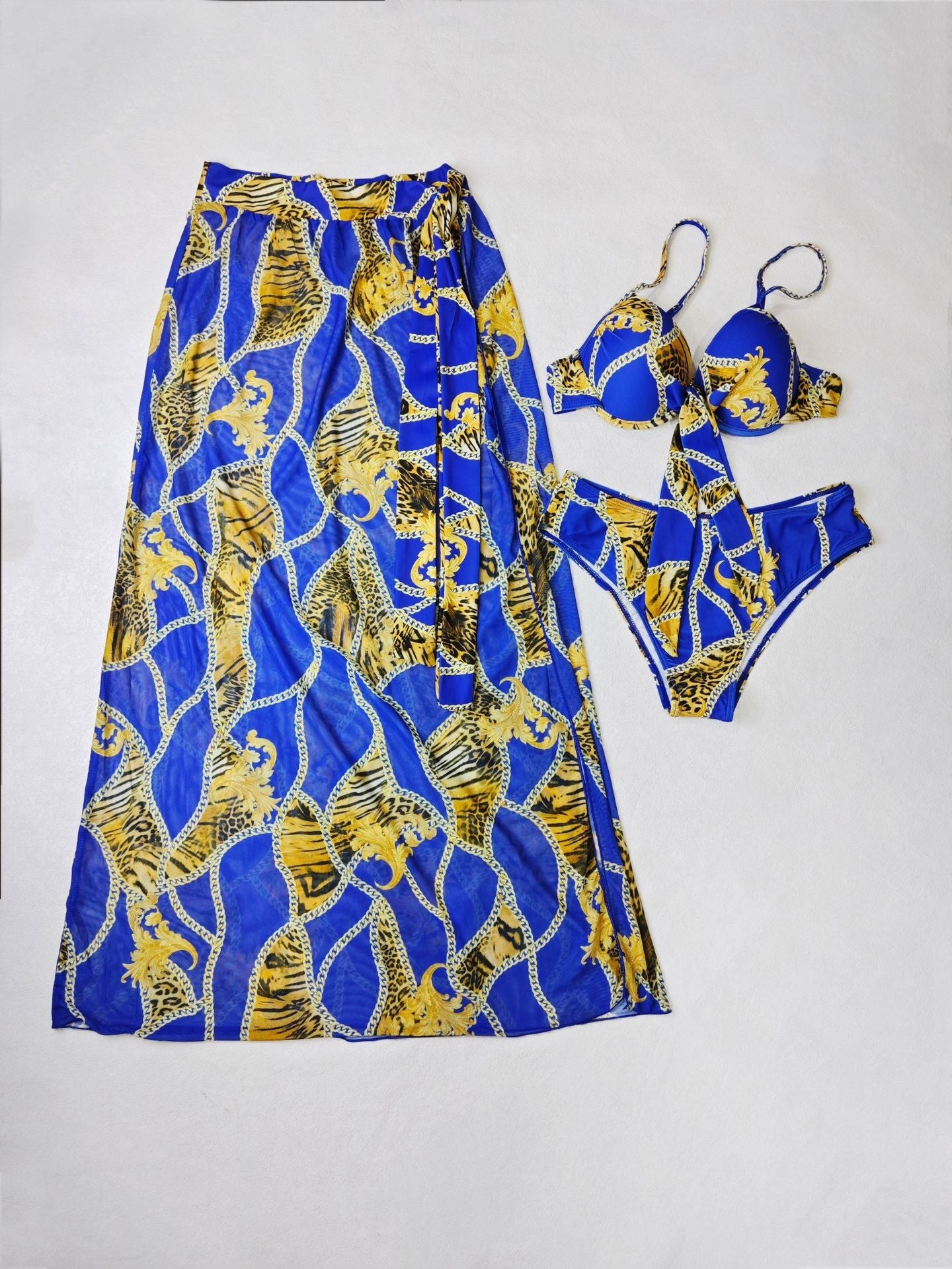 Women Swimwear Color Printed Three Piece Set Bikini