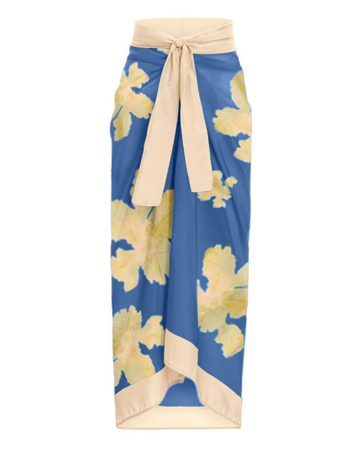 Sexy Swimsuit Women Retro One Shoulder Swimsuit Bikini Chiffon Beach Skirt Set