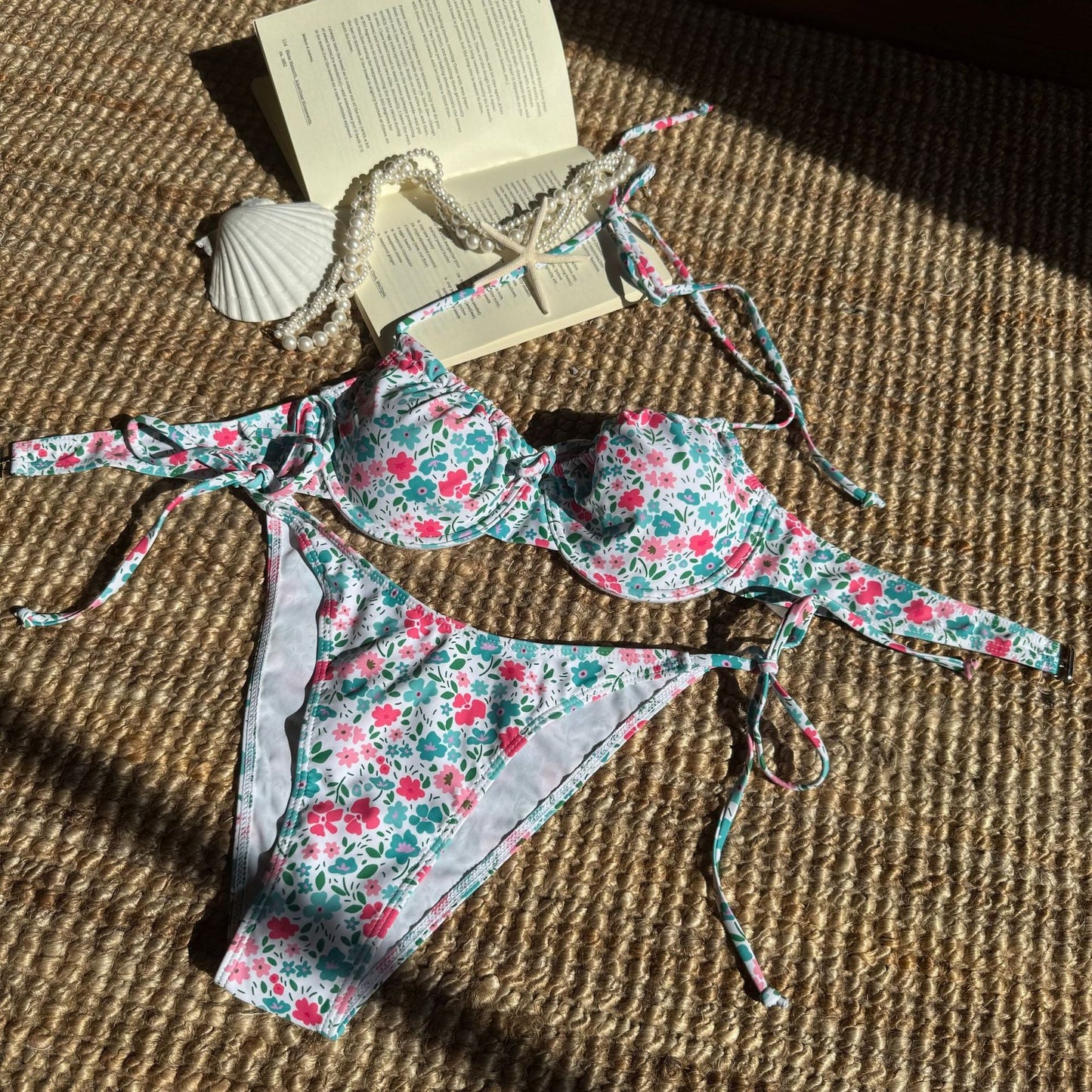 Fresh Floral Printed Sexy Banded Bikini Split Swimsuit Bikini