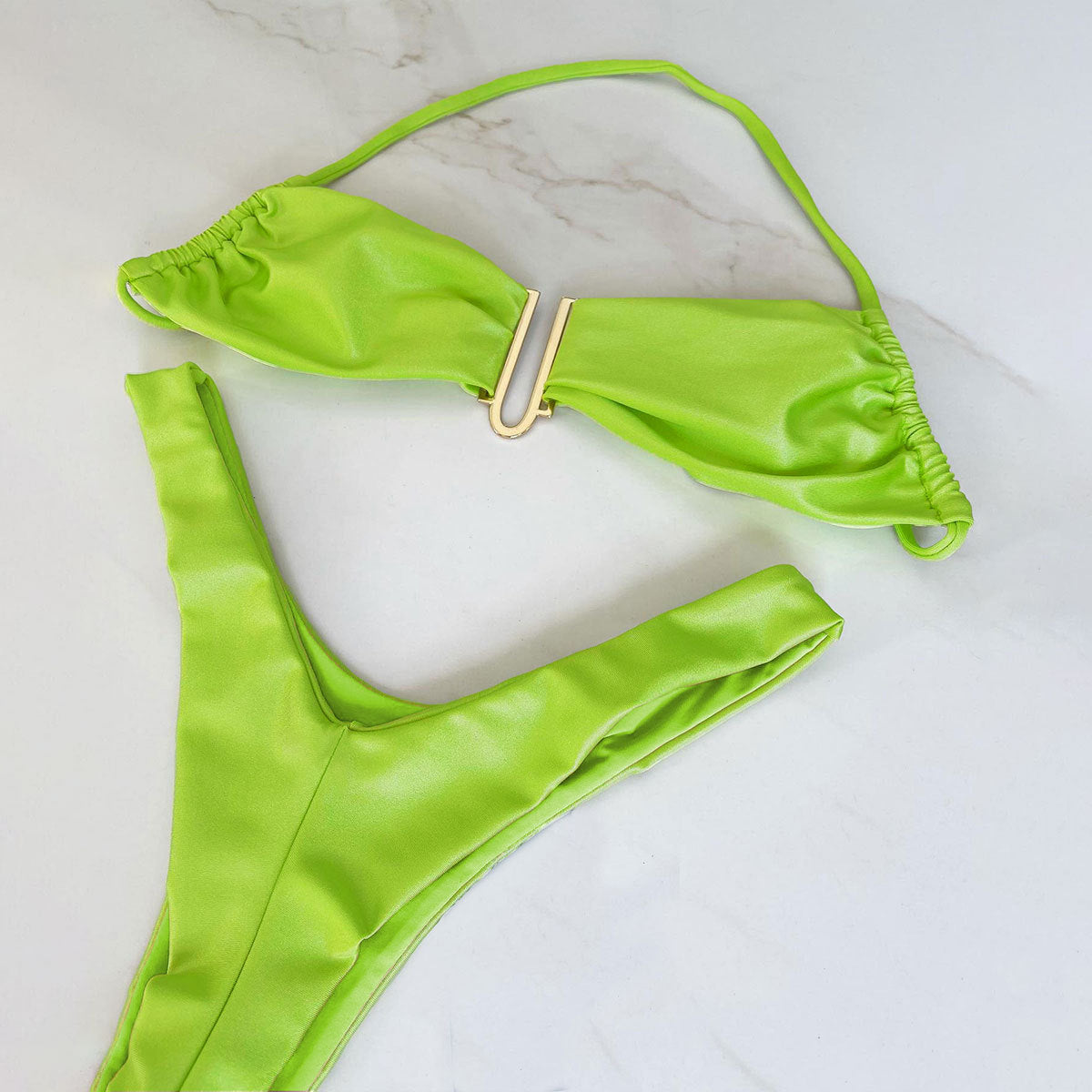 Fresh Solid Color High Slit Low Waist Bikini Sexy Split Swimsuit Women Bikini