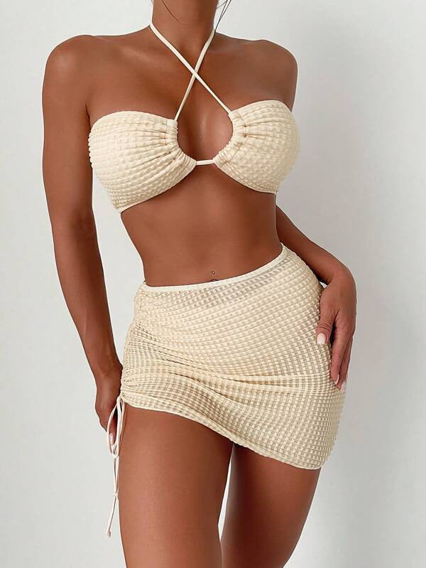 Bikini Drawstring Backless Three Piece Sexy Bikini Swimsuit Swimwear Women