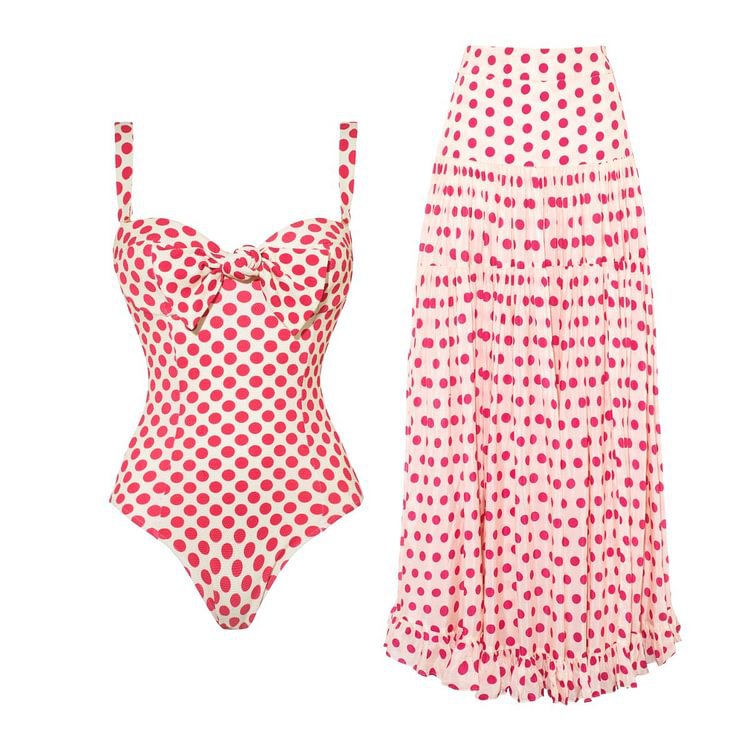 Heart Printing Bow One Piece Swimsuit Women