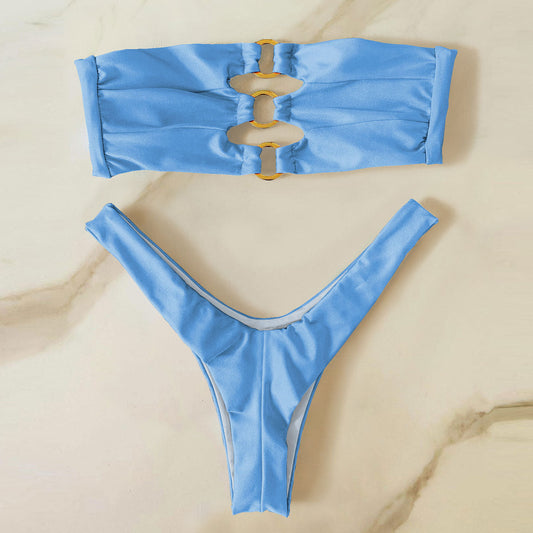 Low Waist High Slit Solid Color Bikini Sexy Split Swimsuit Women Bikini