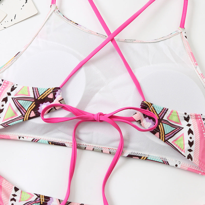 Digital Printing Fixed Board Split Women Triangle Pockets Bikini Swimsuit Beach Swimsuit Swimming