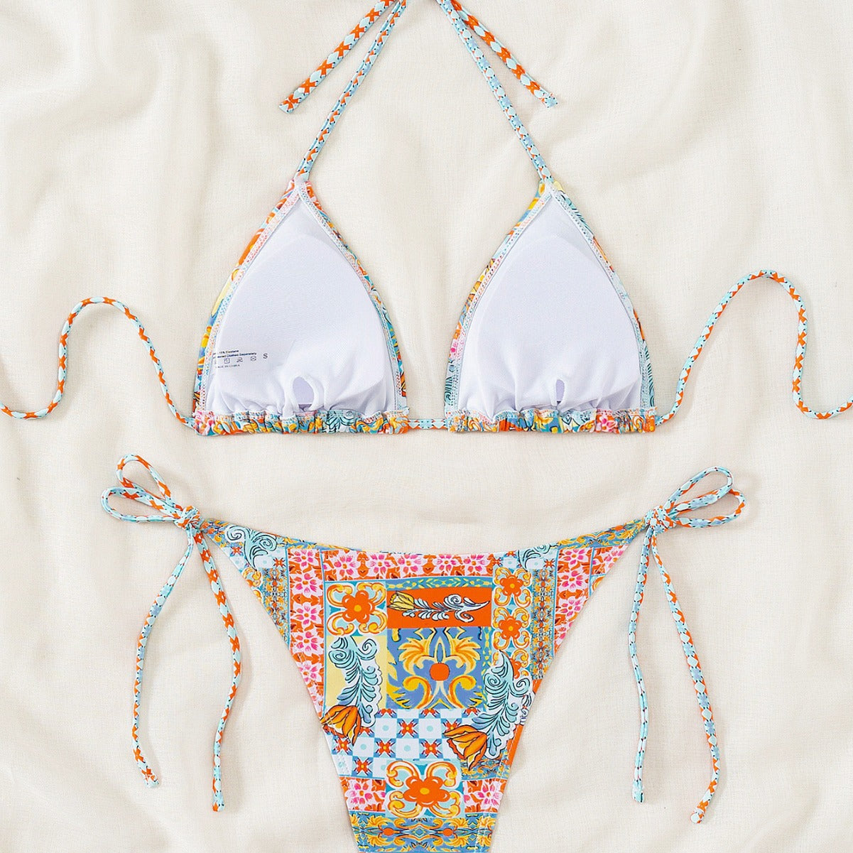 Bikini Triangle Cup Printed Lace up Sexy Bikini Swimsuit Swimwear Women