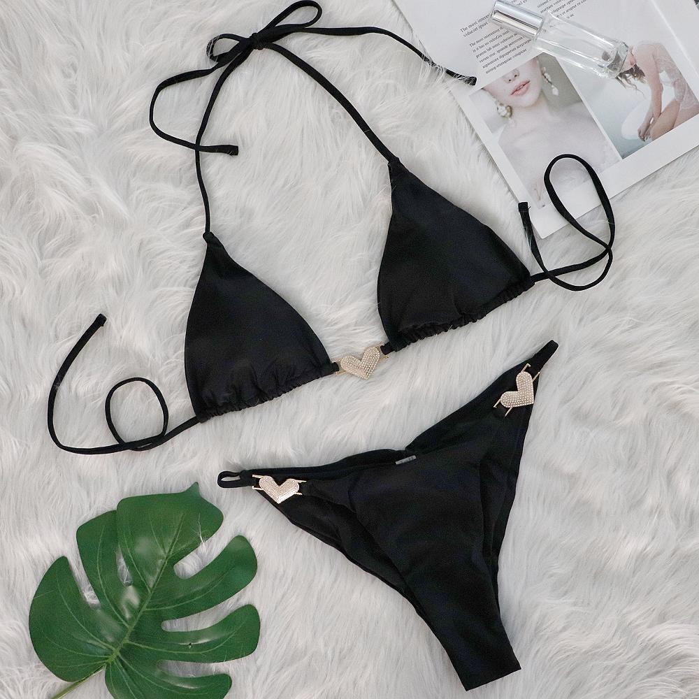 Swimsuit Sexy Heart Crystal Diamond Bikini Strap Split Swimsuit