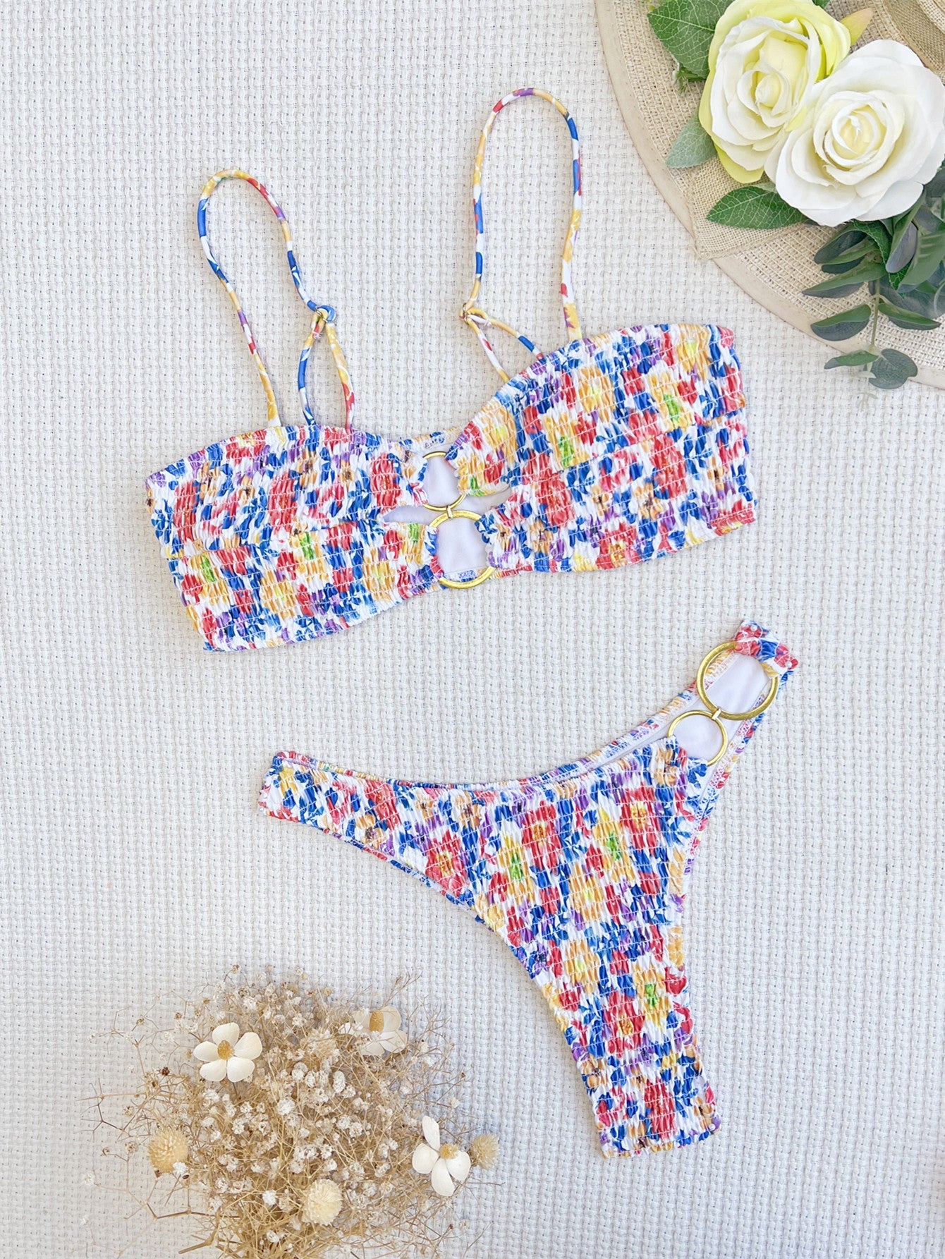 Bikini Open Back Swimsuit Floral Swimsuit Women Tie Dye Swimsuit Sexy