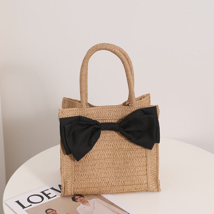 Sweet Bow Straw Bag Cute Girl Portable Straw Bag Woven Bag Seaside Vacation Beach Bag
