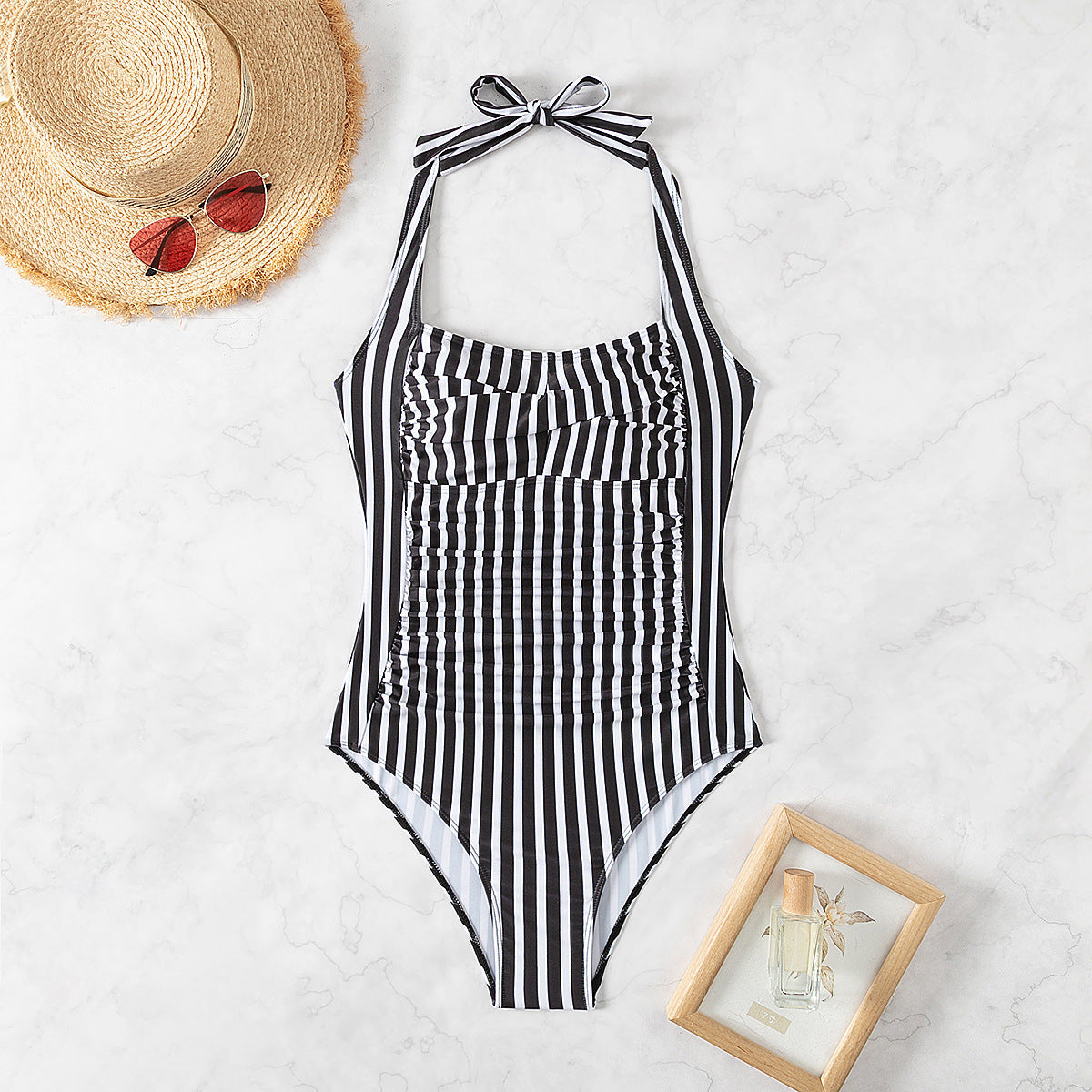 Halter Tether Women Swimsuit Ladies Swimsuit Printed Fabric Summer Beach Swimwear