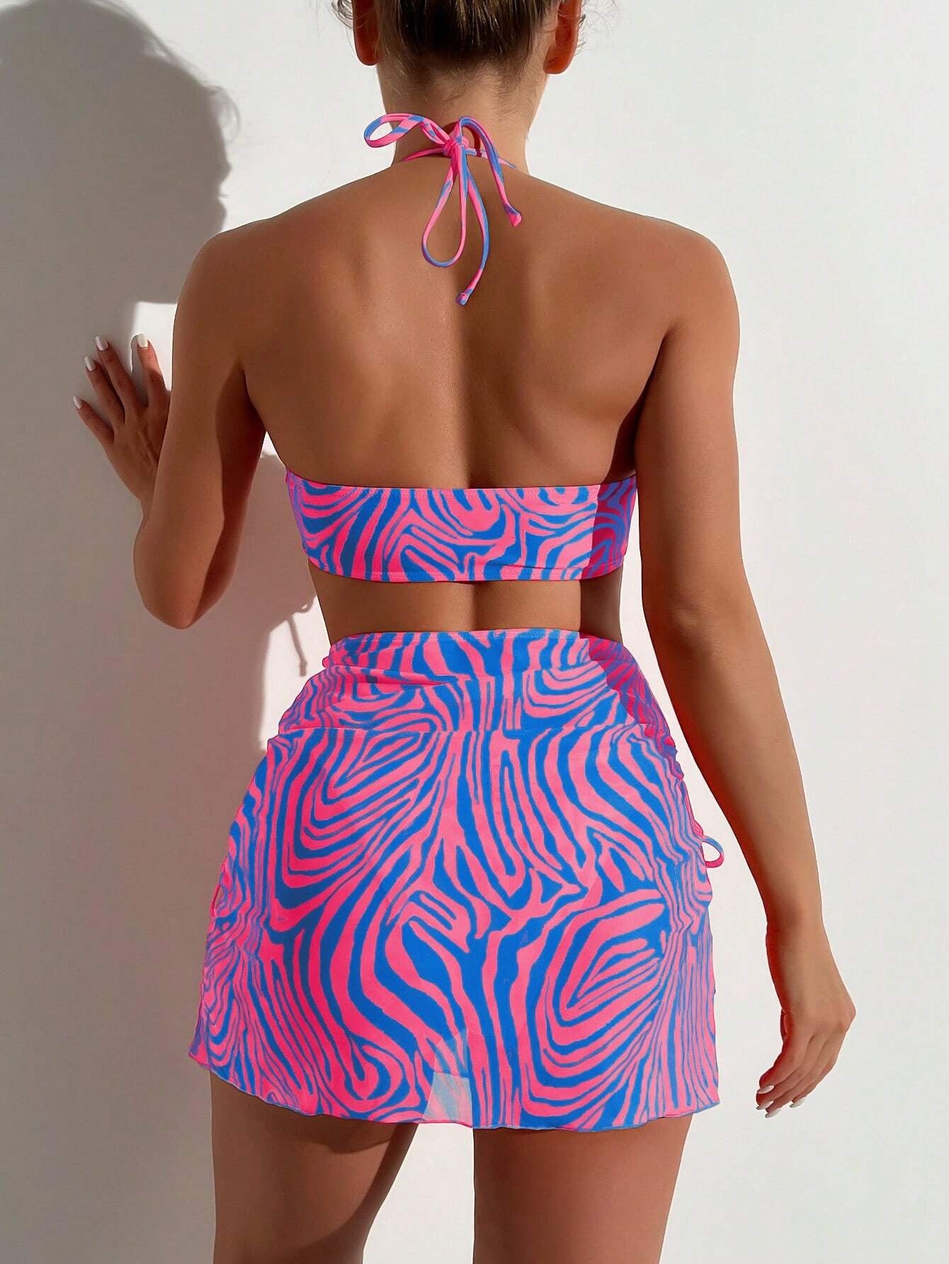 Swimsuit Women Striped Split Three Piece Printed Bikini Bikini Swimsuit