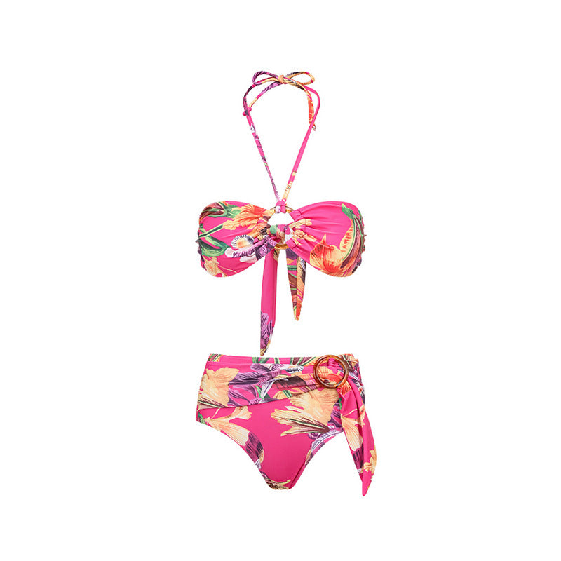 Split Bikini Printed Lace up Sexy Swimsuit Women Split