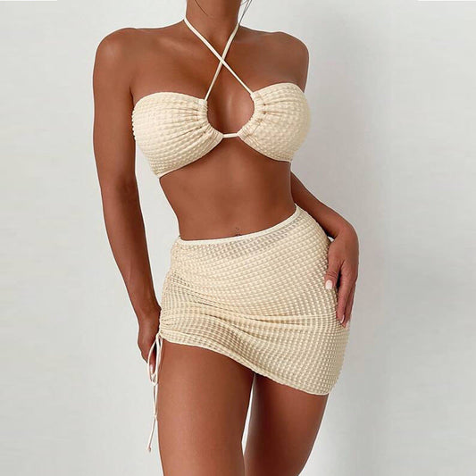 Bikini Drawstring Backless Three Piece Sexy Bikini Swimsuit Swimwear Women