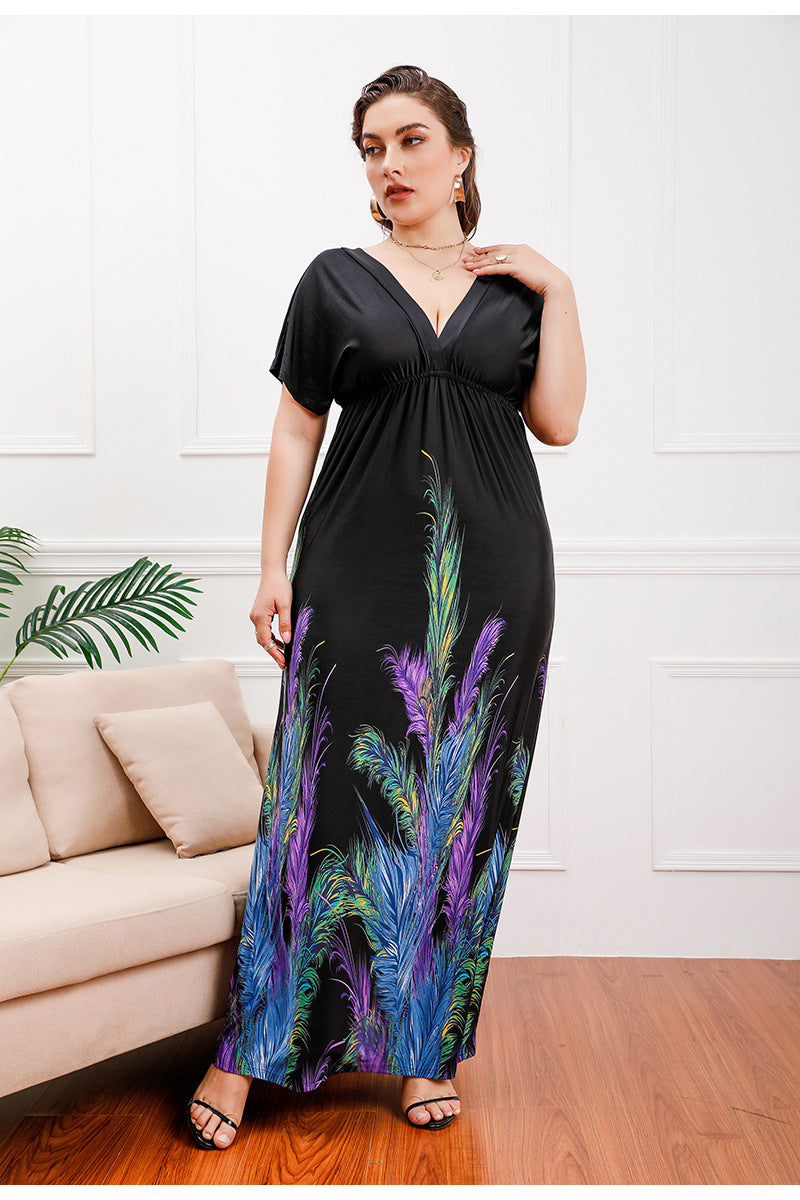 Plus Size Bohemian Girls Extra Long Extra Large Ice Silk Dress Holiday Beach Dress Midi Dress