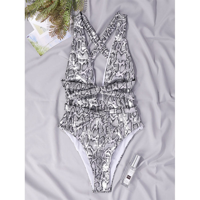 Bikini One-Piece Swimsuit Printed Serpentine Backless Tight Bikini