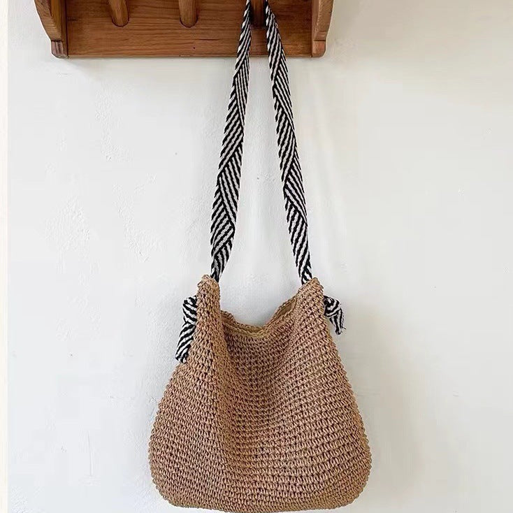 Sac en paille bleu marine, sac à bandoulière tissé fait main, sac pour femme, sac de vacances, sac de plage 