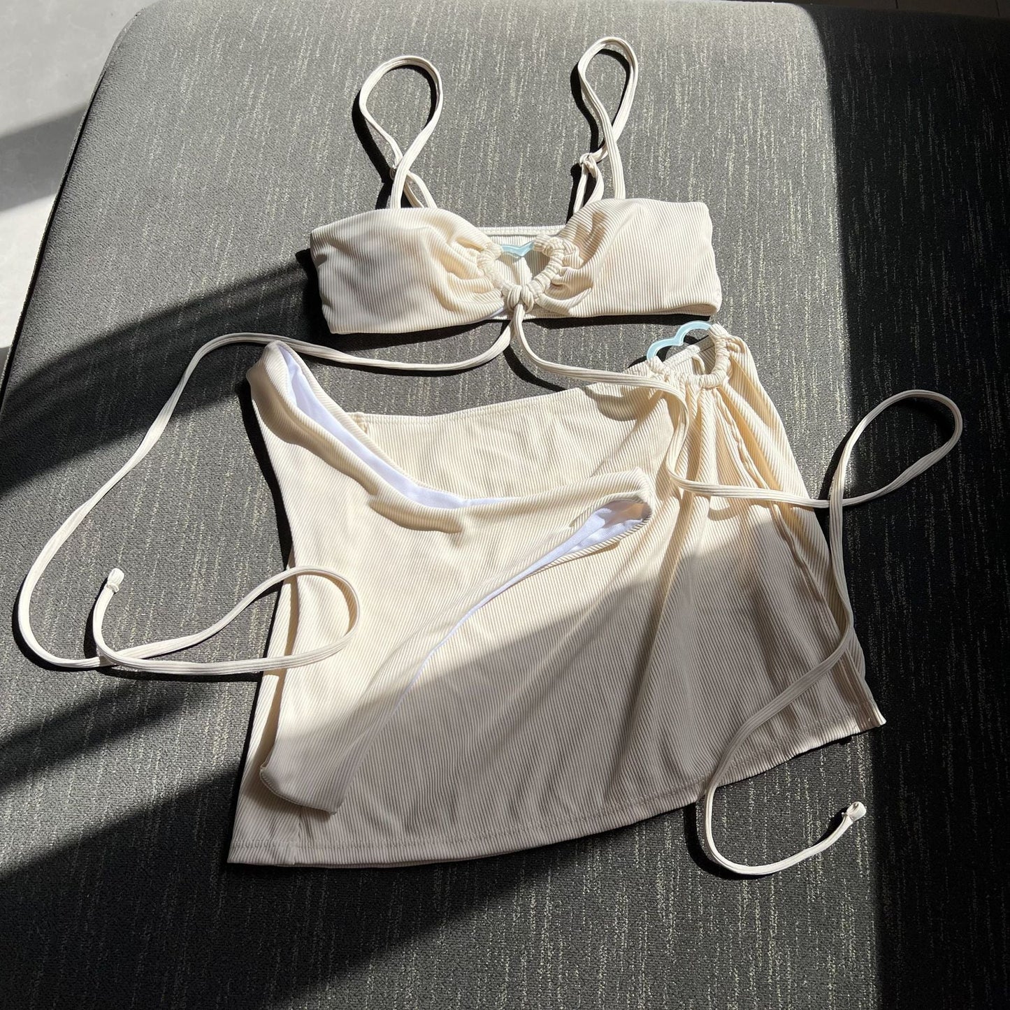 Sunken Stripe Solid Color Three Piece Swimsuit Bikini Bikini