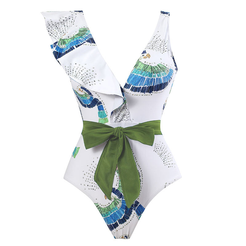 Sexy Swimsuit Women Vintage Ruffled Swimsuit Bikini Chiffon Beach Skirt Set