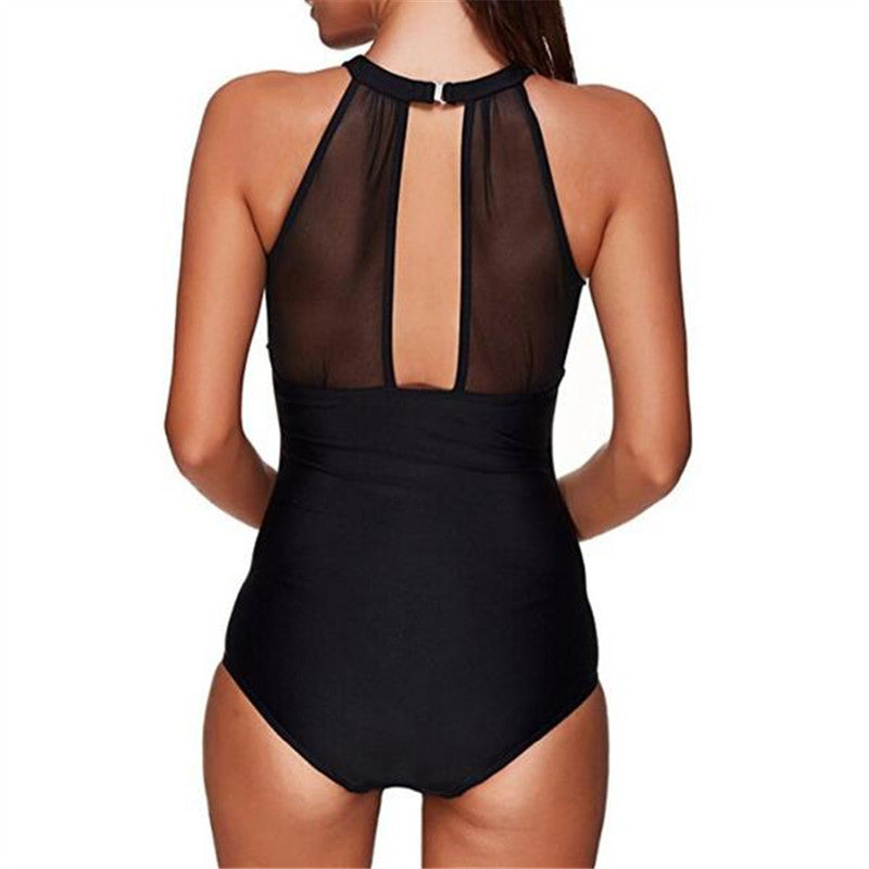 Ladies Swimsuit Chest Mesh Stitching Pleating Craft One Piece Swimsuit Bikini