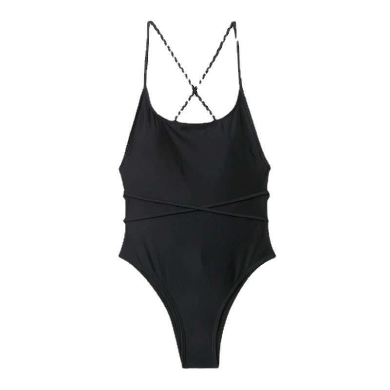 Sexy One Piece Nylon Multicolor Bikini Solid Color Tied Open Back Swimsuit Swimsuit