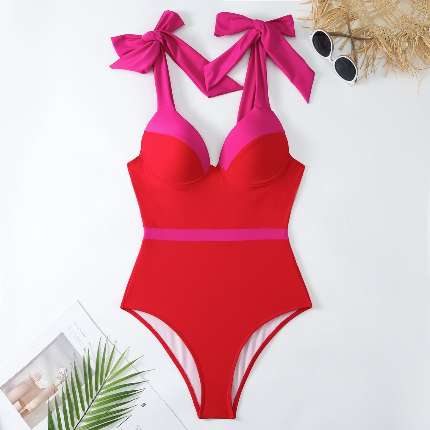 Solid Color One Piece Women Swimwear Suit European, French Spring Cover Belly Slimming Swimsuit