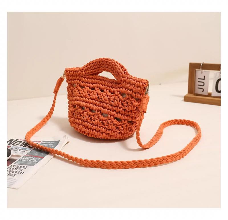Crossbody Cotton Thread Woven Bag All Matching Hollow Out Cutout Straw Bag Vacation Beach Bag Partysu Women Bag