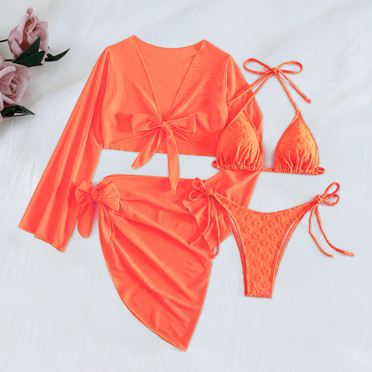 Sexy Four Piece Split Bikini Lace up Swimsuit Sexy Women Beachwear