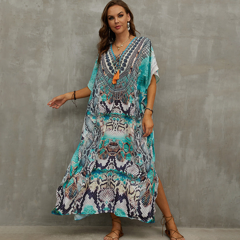 Rope Positioning Maxi Dress Loose Robe Seaside Vacation Beach Dress Bikini Swimsuit Blouse Women
