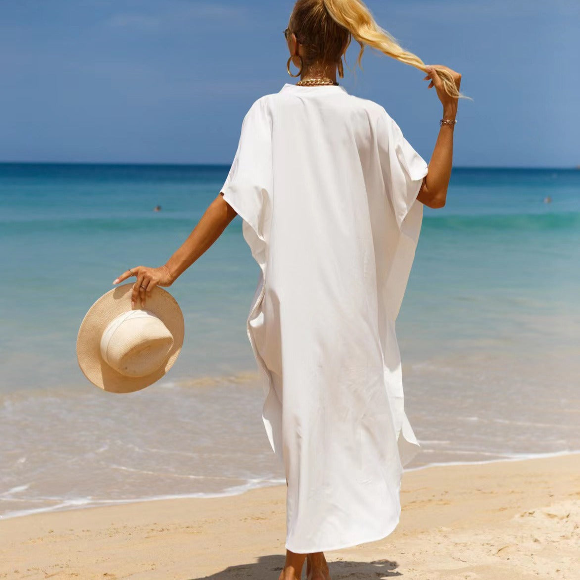 Cotton Shirt Sun Protection Cardigan Beach Cover Up Vacation Maxi Dress Bikini Swimsuit Outwear