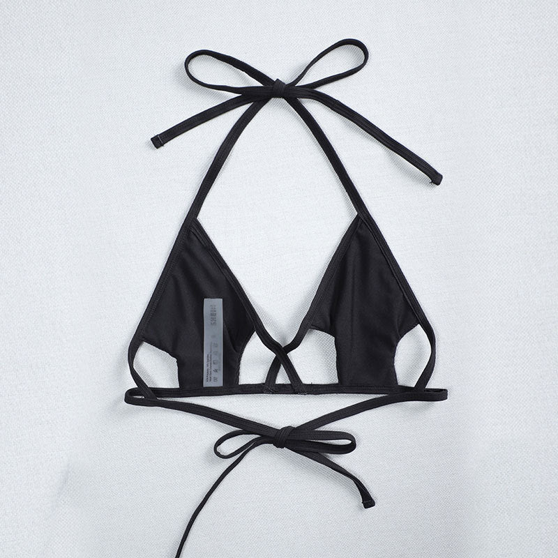 Lace up Halterneck Women Bikini Top Sexy Solid Color Hollow Out Cutout Beach Swimsuit