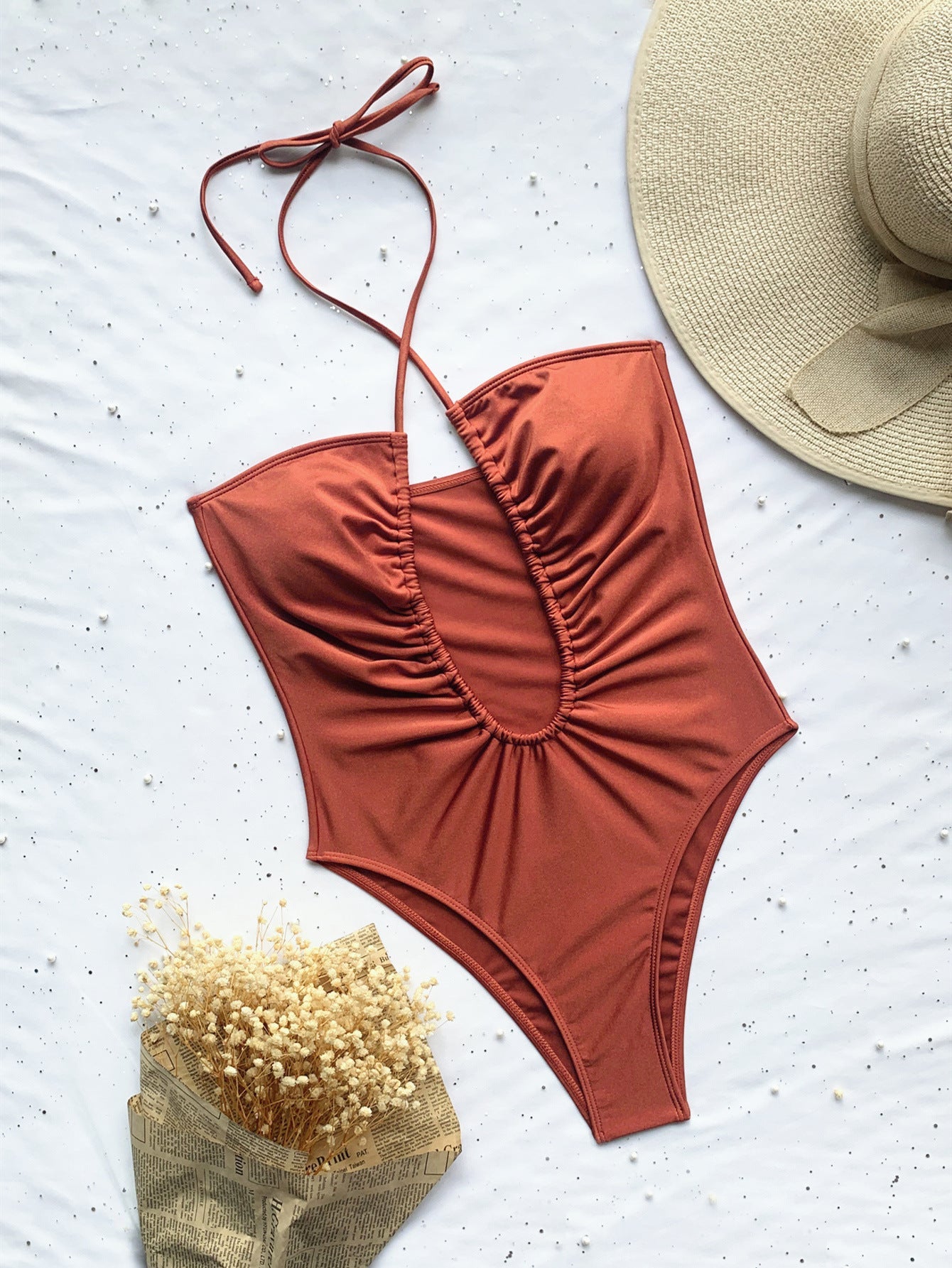 One-Piece Swimsuit Solid Color Bikini Swimsuit Women Sexy Swimsuit Strap Bikini
