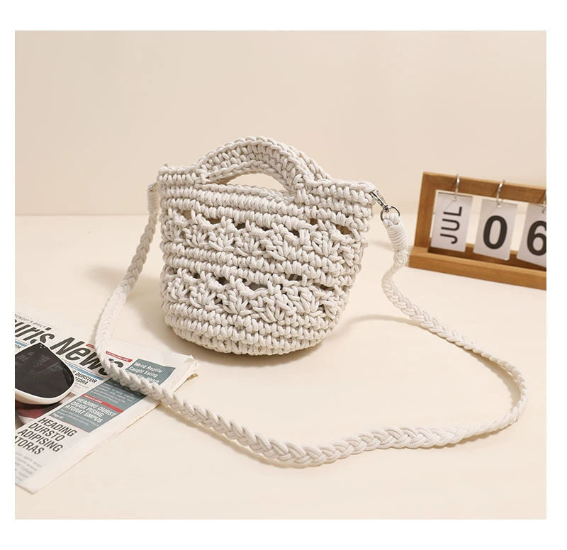 Crossbody Cotton Thread Woven Bag All Matching Hollow Out Cutout Straw Bag Vacation Beach Bag Partysu Women Bag