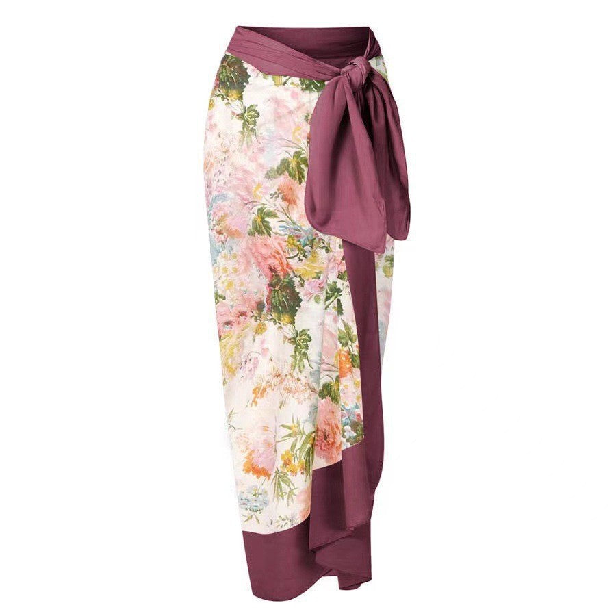 One Piece Printed Skirt Conservative Swimwear Two Piece Women Swimsuit