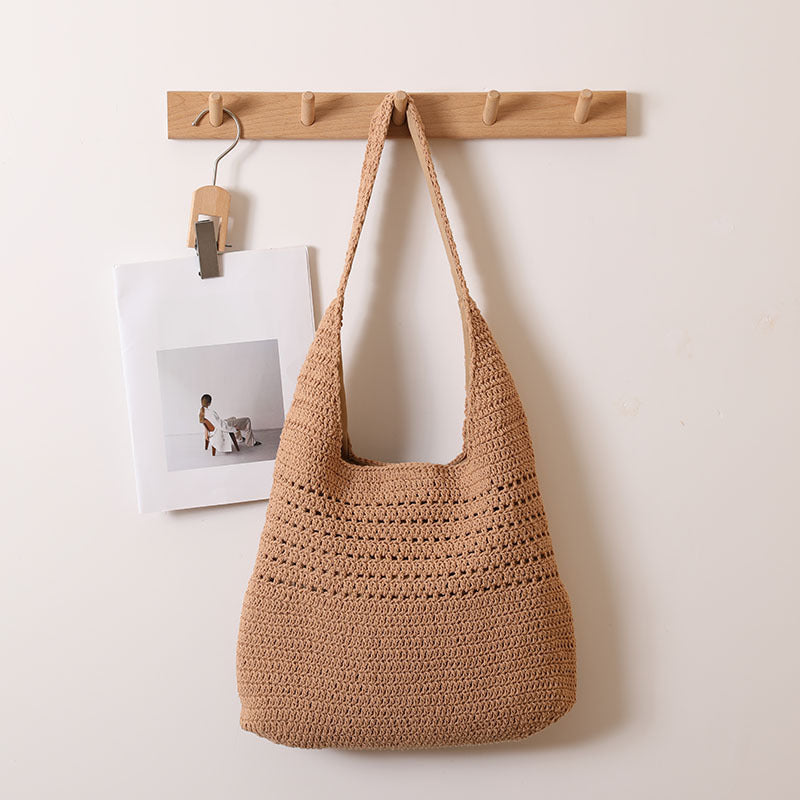 Idle Large Capacity Cotton Thread Woven Bag Hollow Out Cutout Shoulder Straw Bag Vacation Beach Bag Casual Women Bag