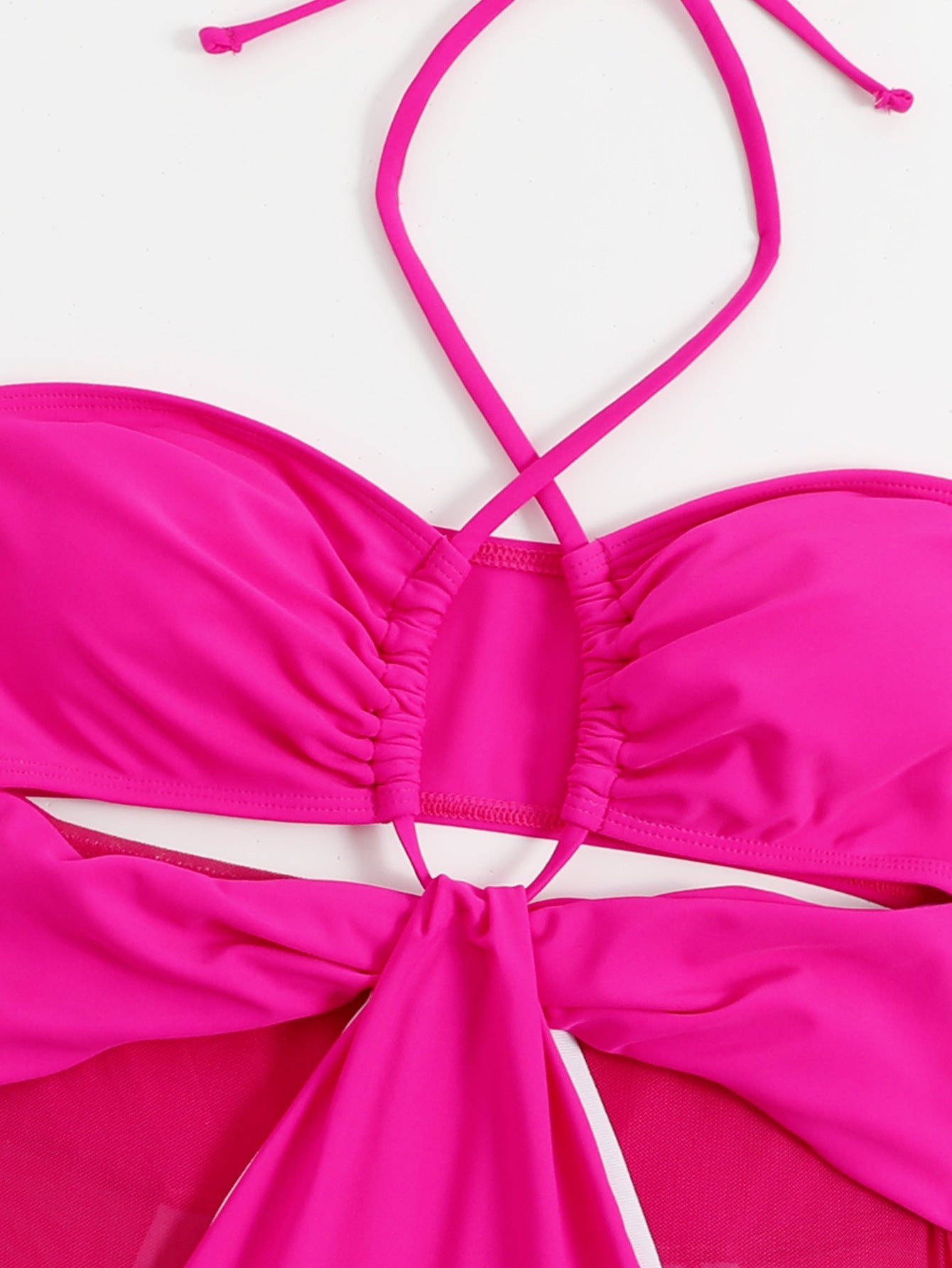 Solid Color One Piece Swimsuit Women Swimsuit Mesh Stitching Rose Red Hollow Out Cutout Siamese Bikini