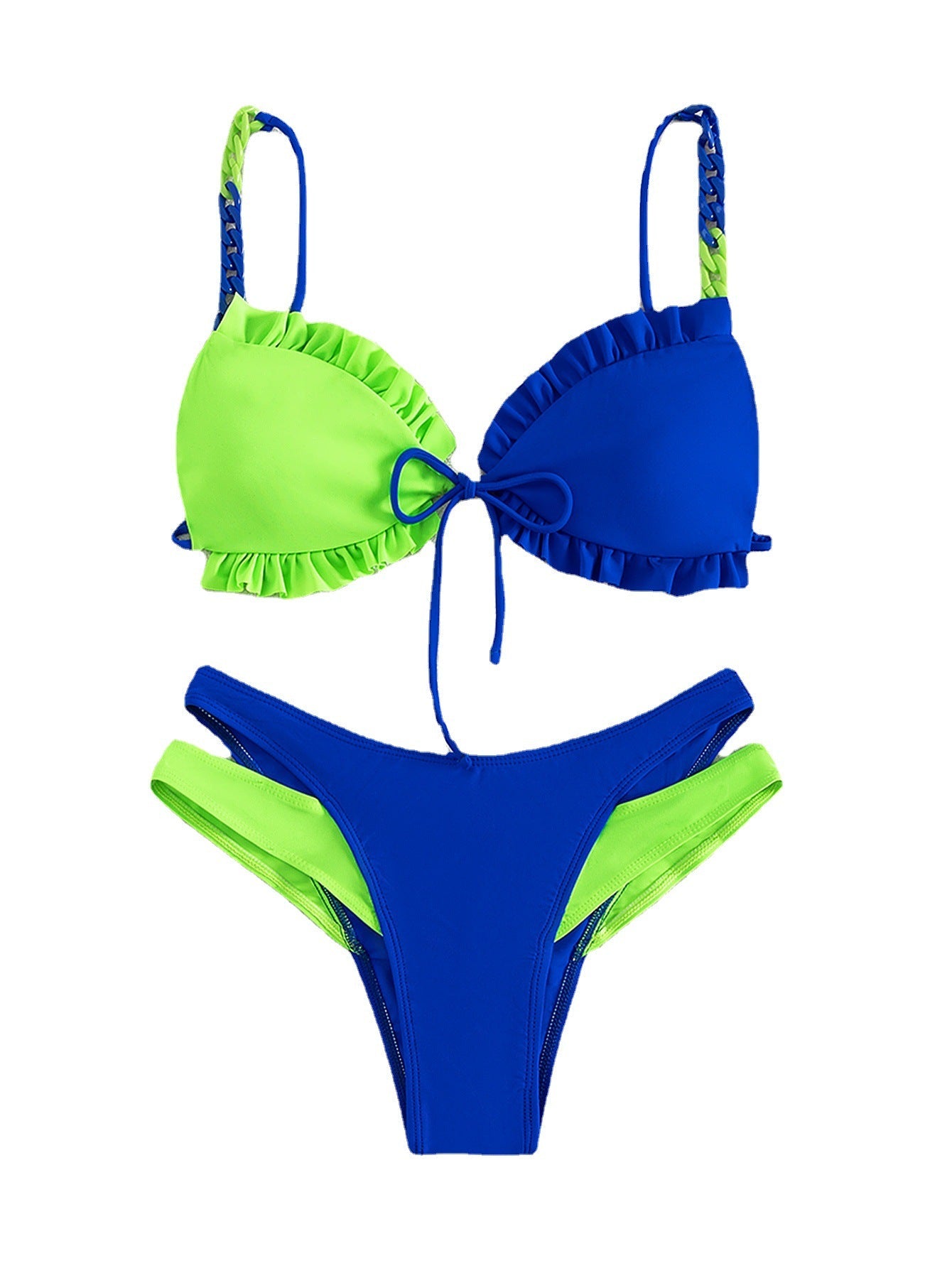 Swimwear Women Split Color Matching Sexy Suspenders Bikini Swimsuit Bikini