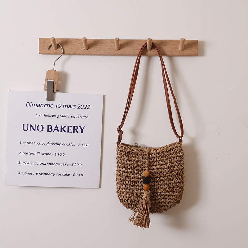 Supply Crossbody Straw Bag Wooden Bead Tassel Straw Bag Woven Bag Vacation Beach Bag Women Shoulder Bag