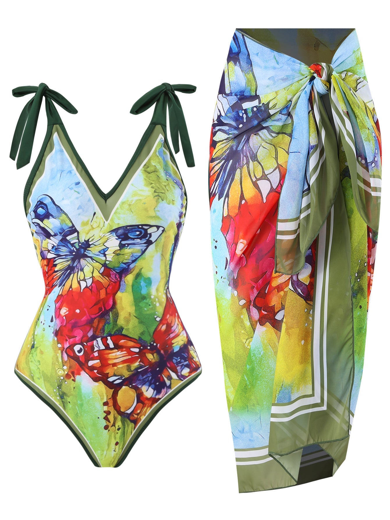 Lonkey Swimsuit Printed Two Piece Suit Conservative Cover Swimsuit Women Bikini