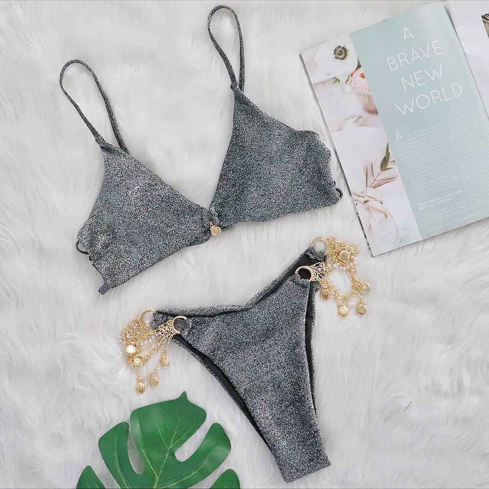 Bikini Metal Chain Pearl Shell Accessories Swimsuit Strap Women Swimsuit