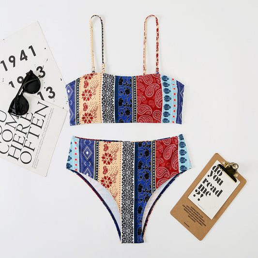 High Waist Triangle Strap Bikini plus Size Womes Seperated Swimwear Swimsuit