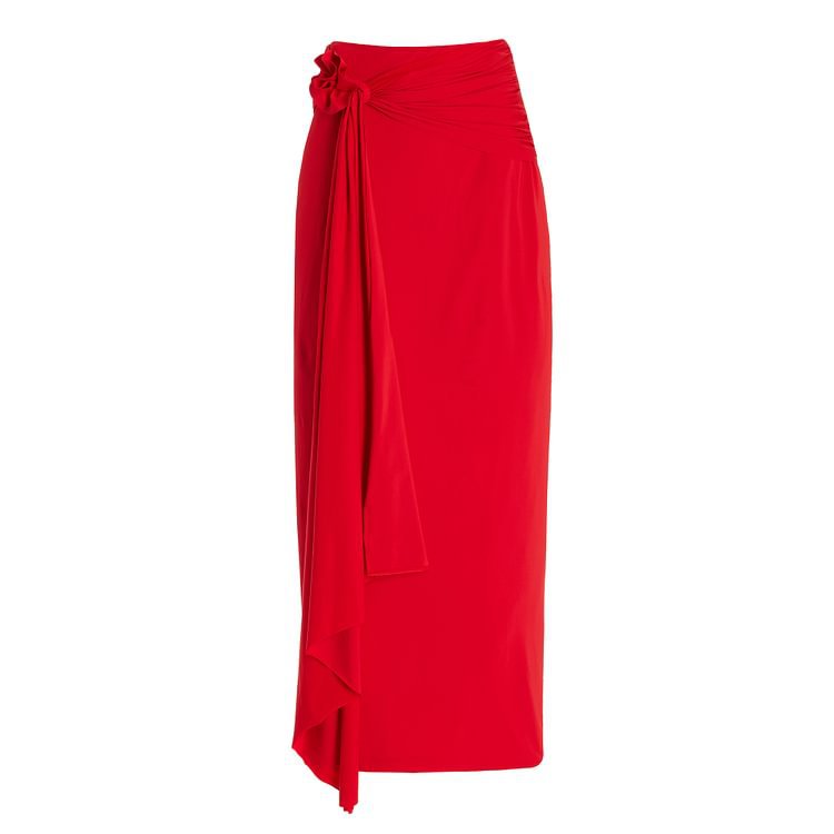 Red Oblique Shoulder Floral Decoration One Piece Swimsuit Women Clothing