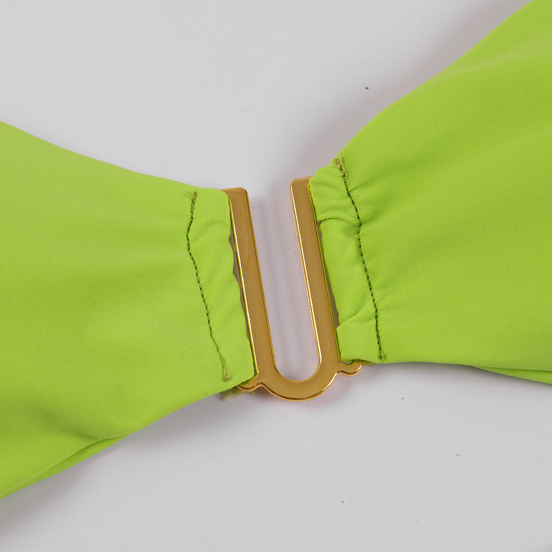 Fresh Solid Color High Slit Low Waist Bikini Sexy Split Swimsuit Women Bikini