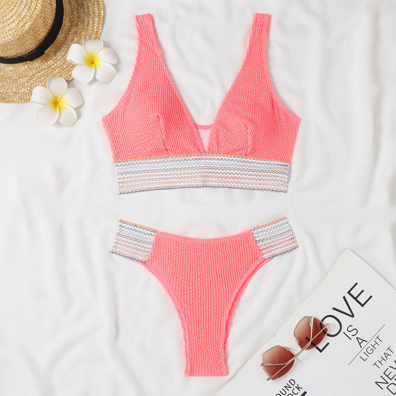 Swimsuit Split Board Solid Color Ribbon Sexy Bikini Swimsuit