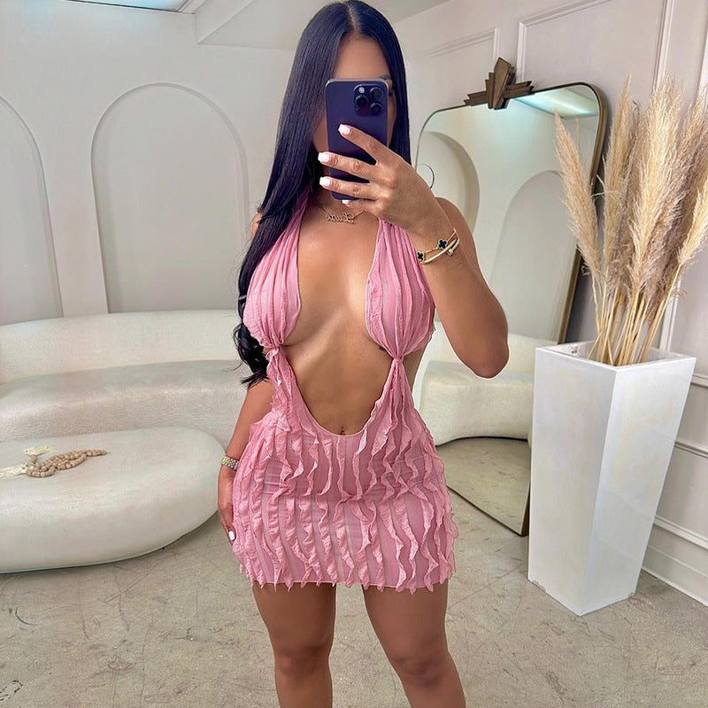 Women Clothing Summer Pattern Sexy Bandeau Lace up Short Dress