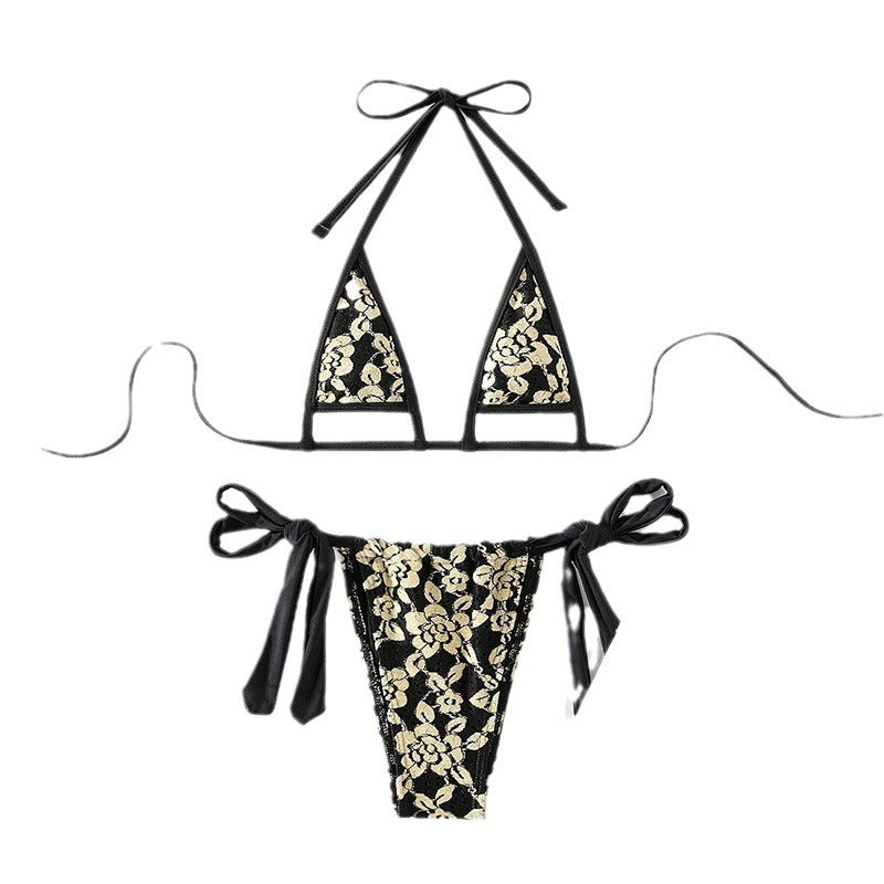 Swimwear Women Lace up Halterneck Split Bikini Three Point Sexy Beach Swimsuit