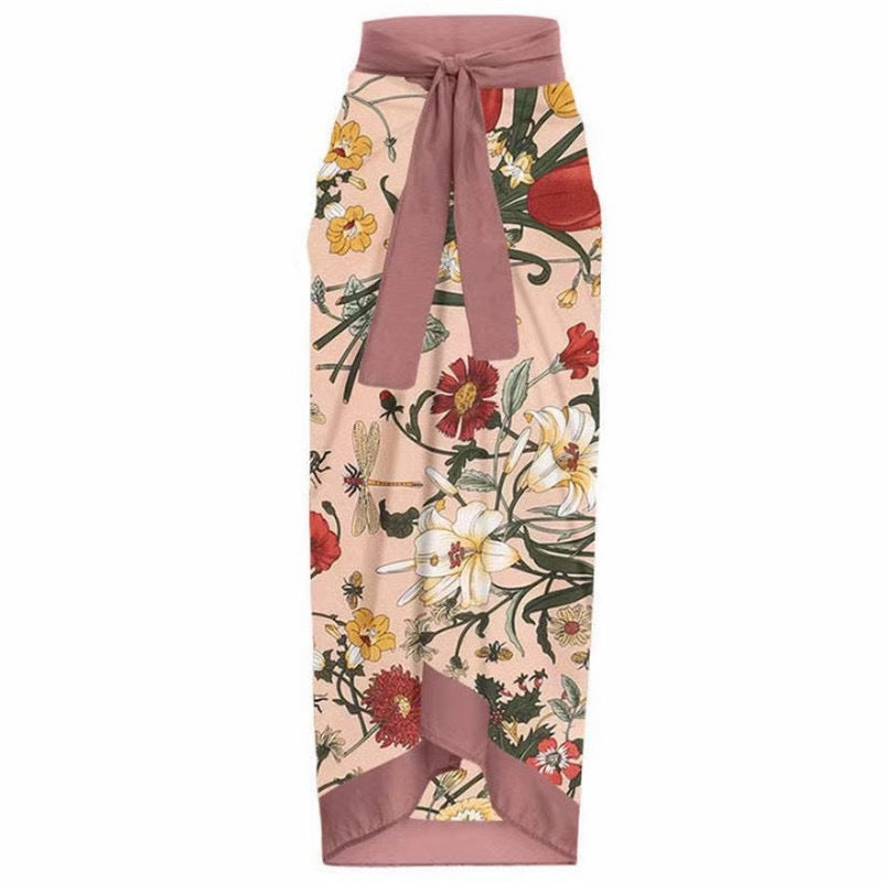 Double Sided Swimsuit Printed Conservative Cover Belly Sheath Dress Two Piece Swimsuit